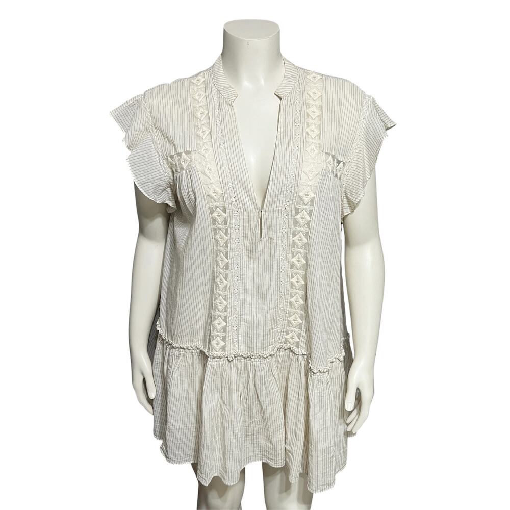 ⭐️Free People Baby Blues Lace Embroidered Trim Tunic Babydoll Top Sz-Large